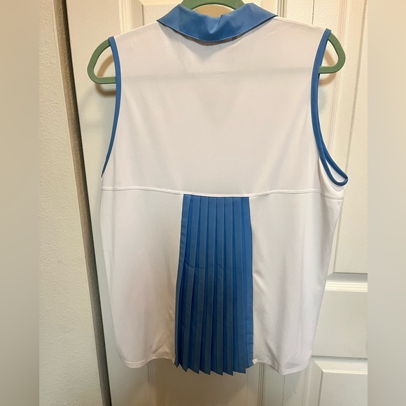 ADIDAS NWT AUTHENTIC CLIMACOOL WHITE & BLUE TRIM SLEEVELESS GOLF PLEATED BLOUSE - Picture 3 of 16